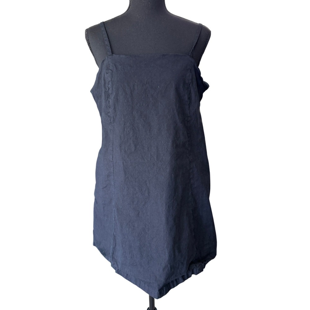 Athleta Black Linen Blend Mini Dress Adjustable Straps Petite Large Athleisure‎